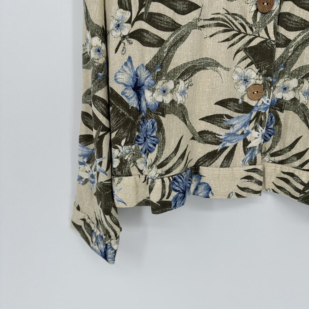 Naturals D&Co Tropical Linen Blend Button Front Top Medium Coastal Boho Resort - Picture 3 of 10